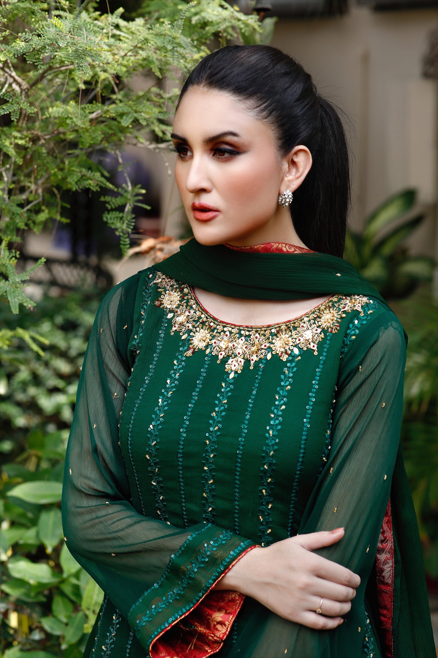 Mystic Green-03 Piece Emerald Green with Gold Jamawaar Gharara-CEF20230908