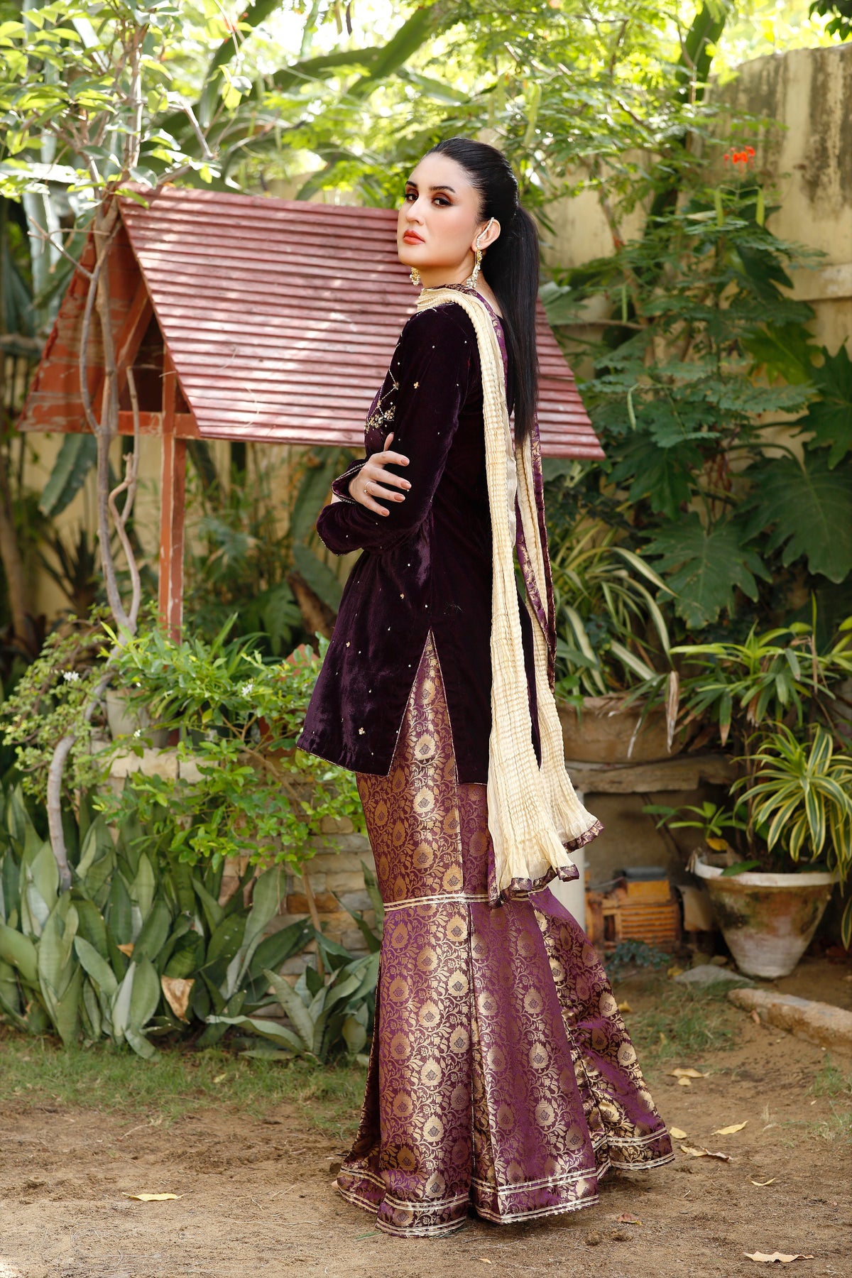 Purple and Gold Velvet- 03 PC suit- CEV20230801