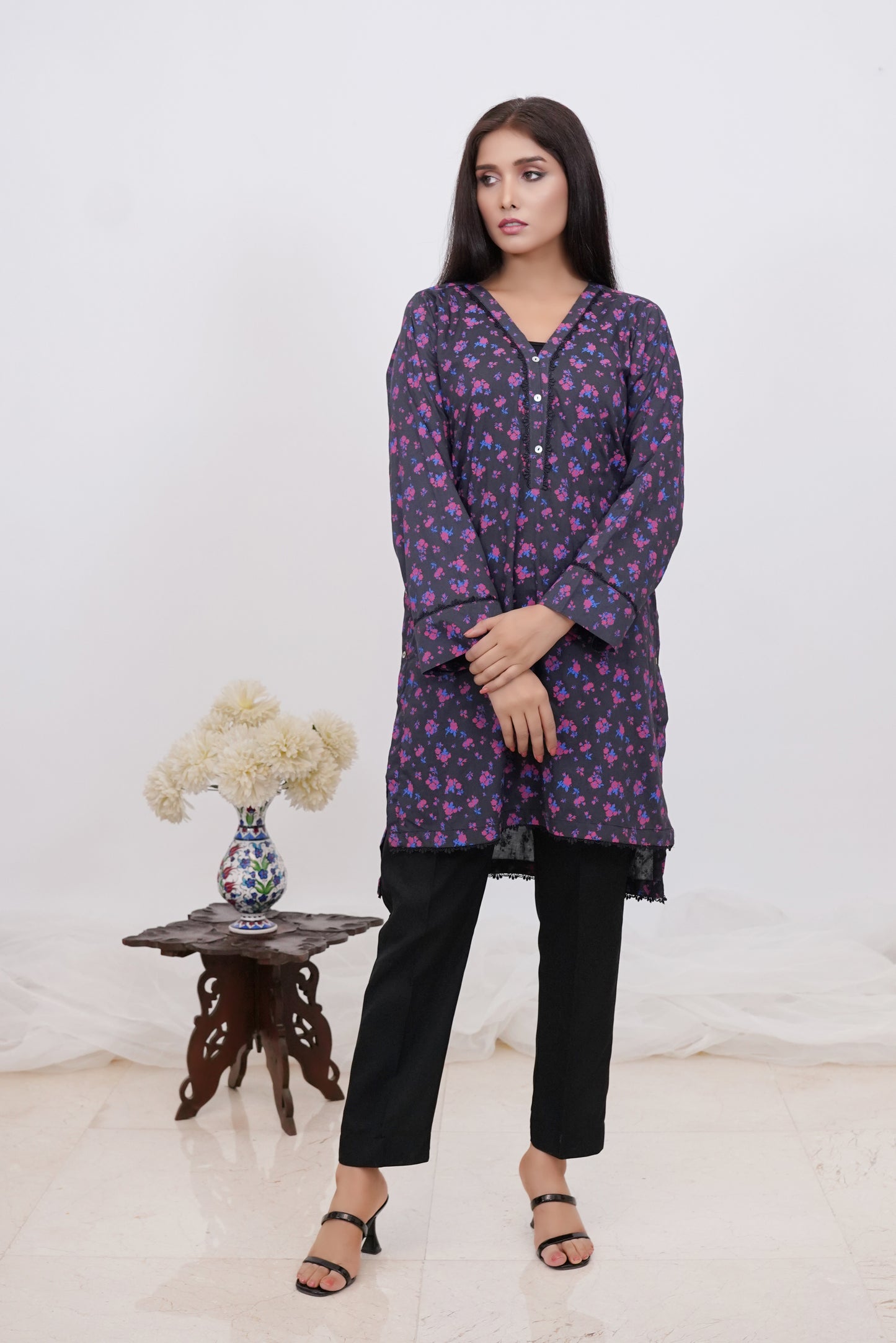 Black Floral Printed Shirt