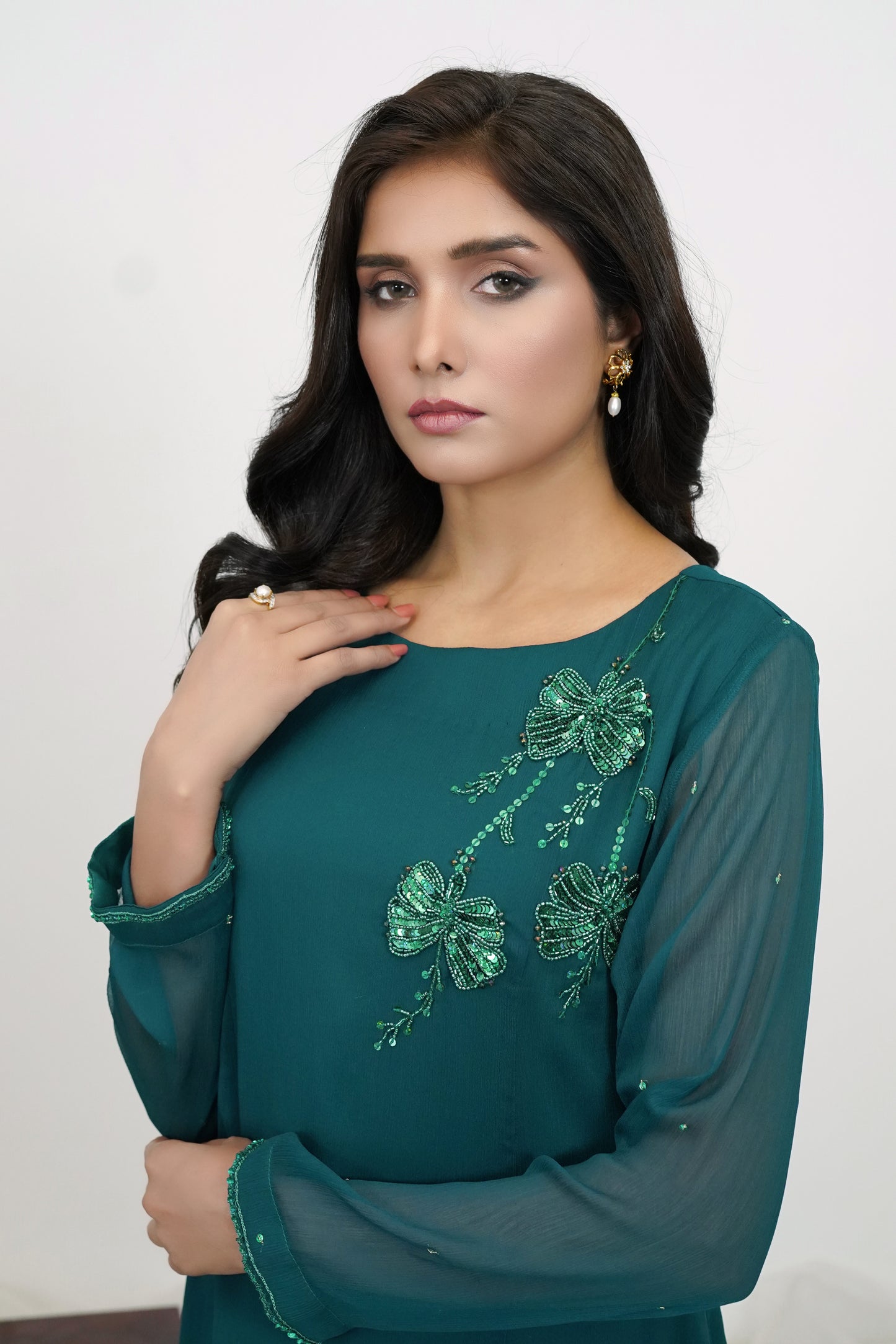 Sparkling Verdant- 2 PC Chiffon Sequined Handwork-SKU: S2024630