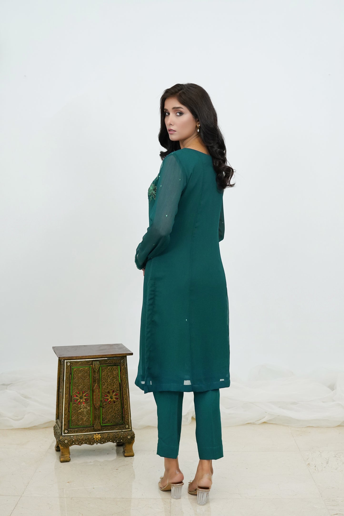 Sparkling Verdant- 2 PC Chiffon Sequined Handwork-SKU: S2024630