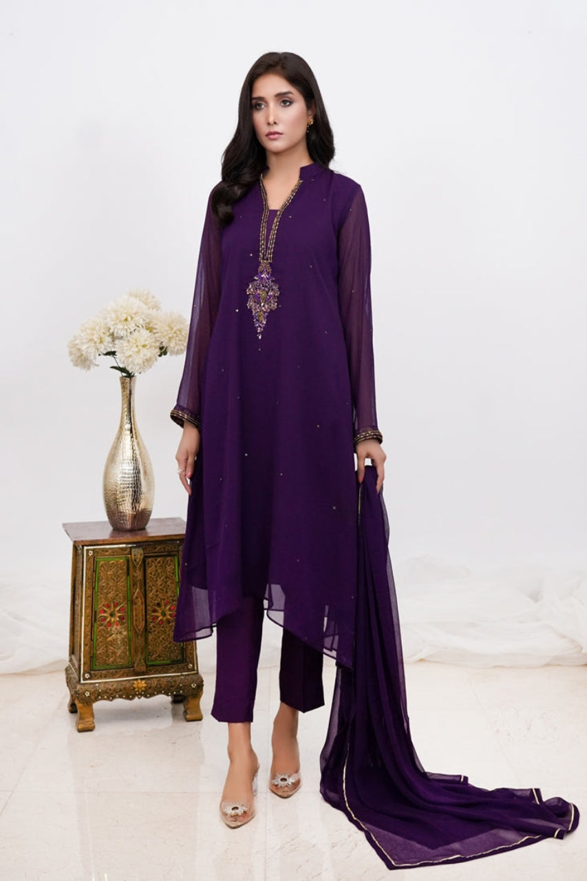 Purple Grace - 03 PC hand embroidered suit- S2024614