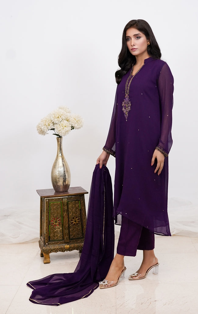 Purple Grace - 03 PC hand embroidered suit- S2024614