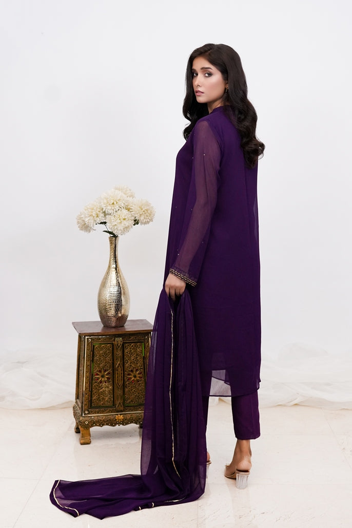 Purple Grace - 03 PC hand embroidered suit- S2024614