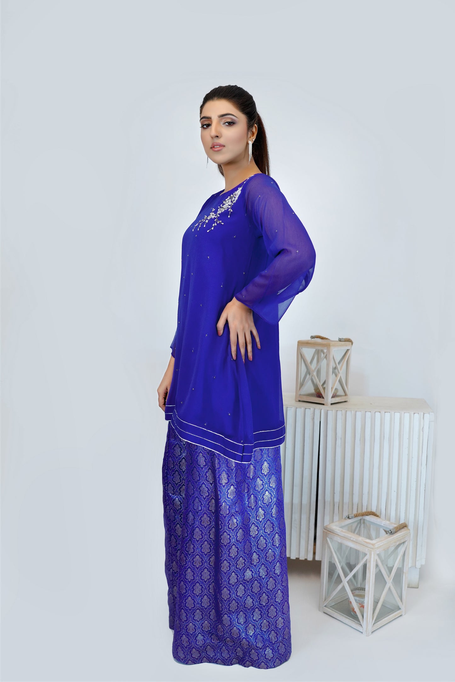 Imperial Blue- 3 PC Top with Gharara- CE20240201