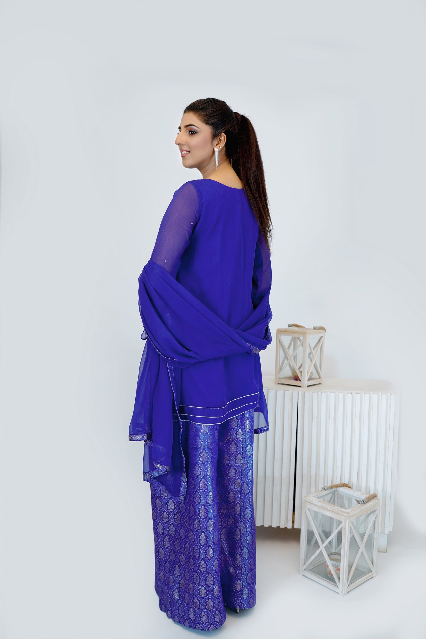Imperial Blue- 3 PC Top with Gharara- CE20240201