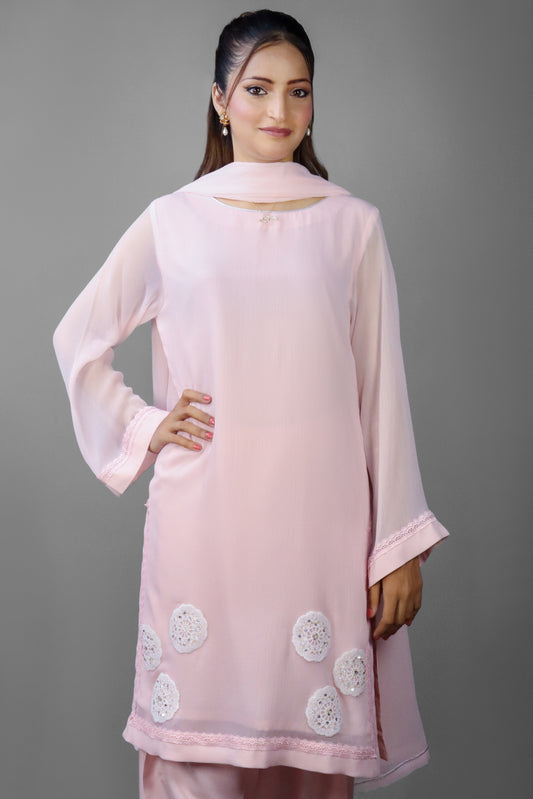 DOVE - CROCHET LACE CHIFFON - 3 PC Suit - CK20251254