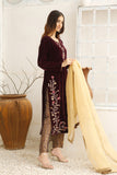 3PC Festive Suit - Hand-embroidered Velvet Kameez, Jamawar Pants, Maisoori dupatta