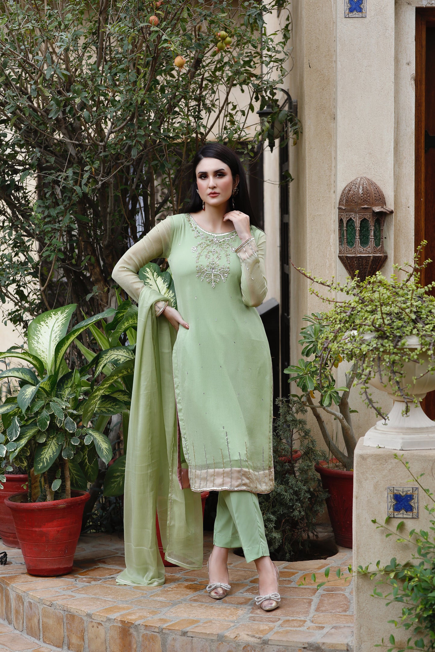 Lightgreen chiffon 2 piece partywear