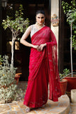 Maroon chiffon saree with contrasting white & gold blouse