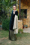 Green 3PC Festive Suit - Hand-embroidered Velvet Kameez, Jamawar palazo pants, maisoori dupatta
