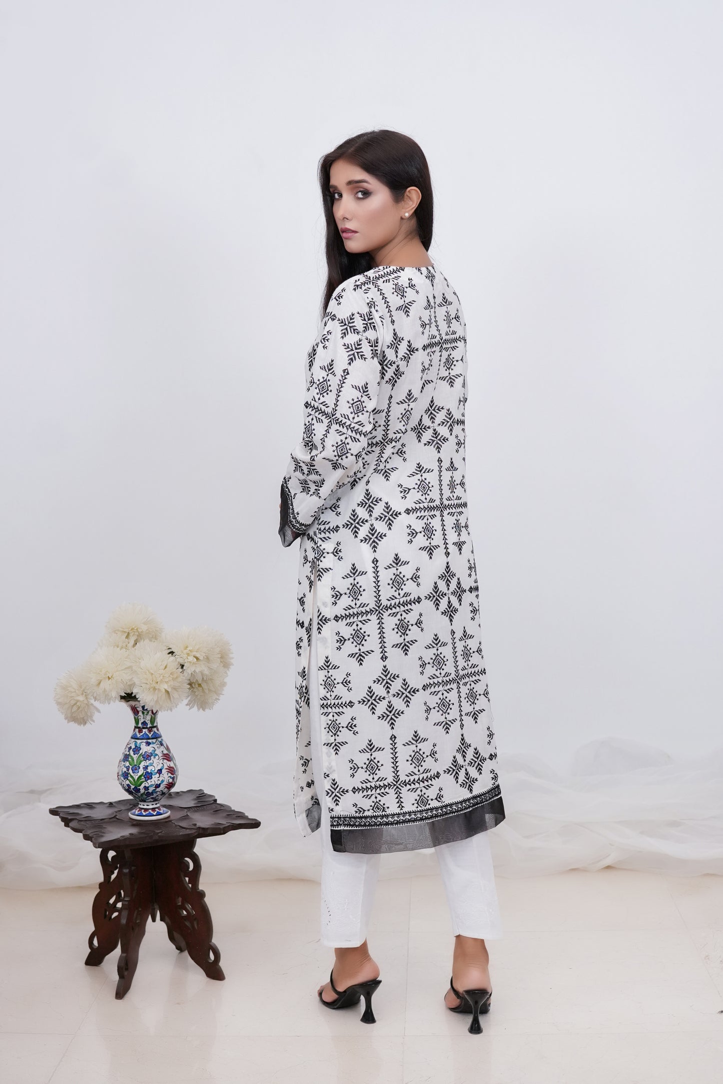 Elegant White Shirt with Black Chikankari