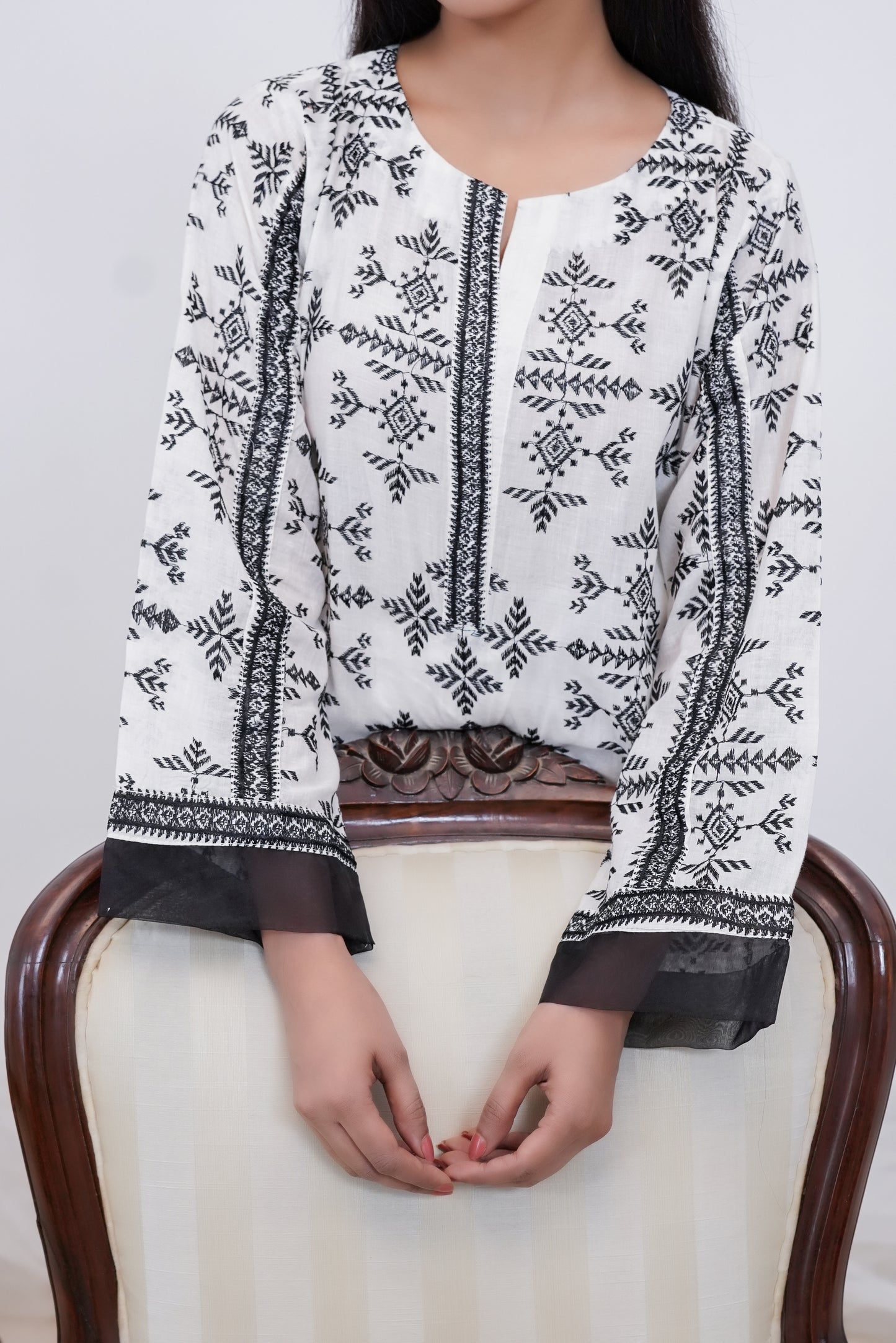 Elegant White Shirt with Black Chikankari