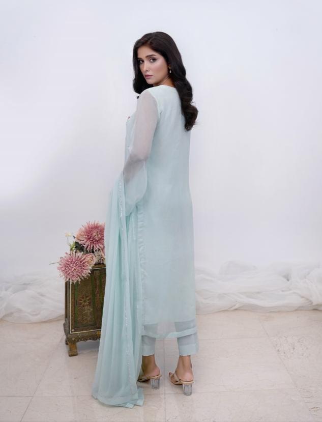 Turquoise Tranquil-03 PC Hand Embroidered Suit- S2024613