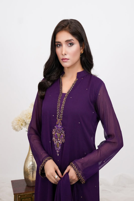 Purple Grace - 03 PC hand embroidered suit-  S2024614