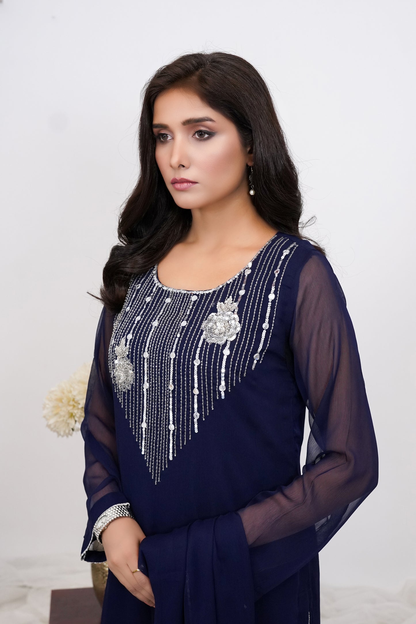 Silver Tide-3 PC Chiffon Hand Embroidered-S2024615