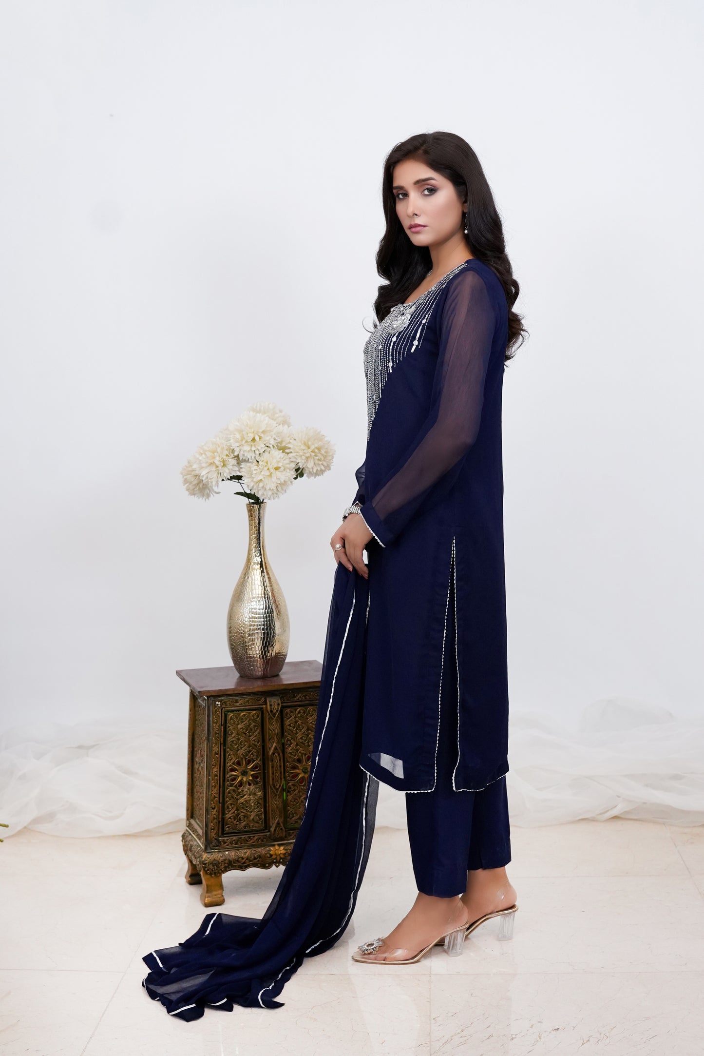 Silver Tide-3 PC Chiffon Hand Embroidered-S2024615