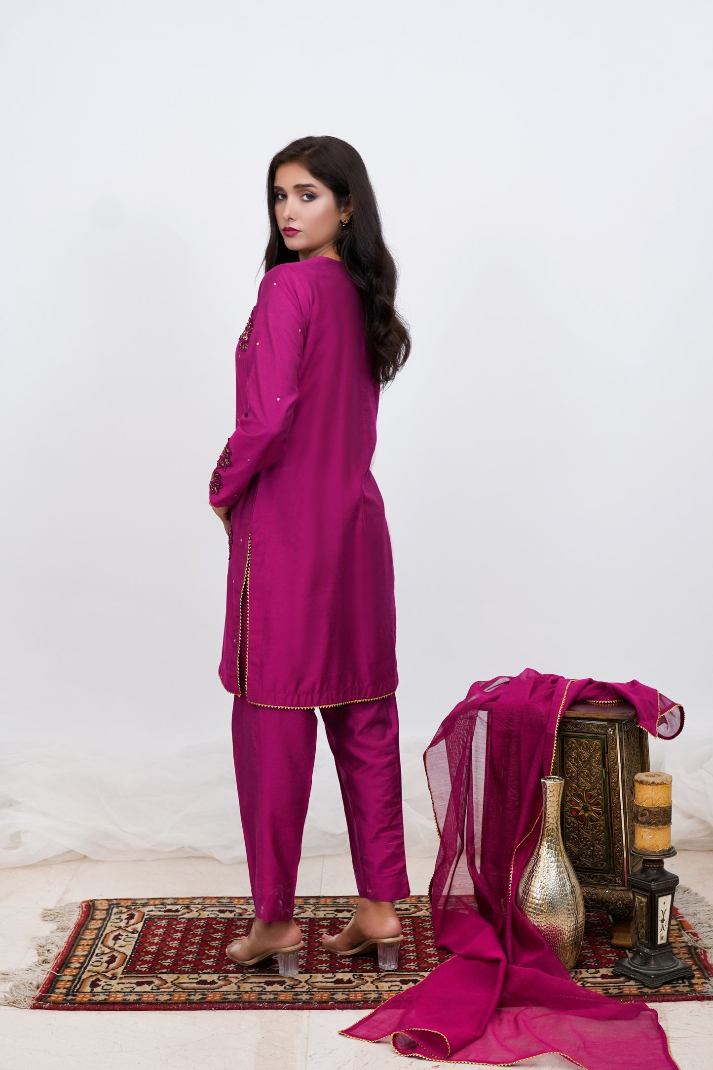 Silk Blush-3 PC Deep Pink Cotton Net