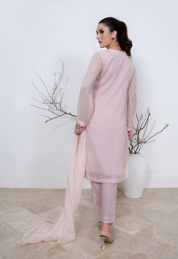 Pink Radiance-03 PC Chiffon hand embroidered suit-S2024602