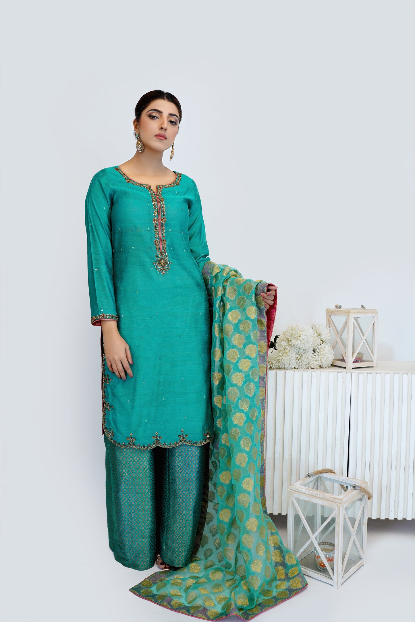 Sea-Green Rawsilk- 03 PC Suit- CEF20240110