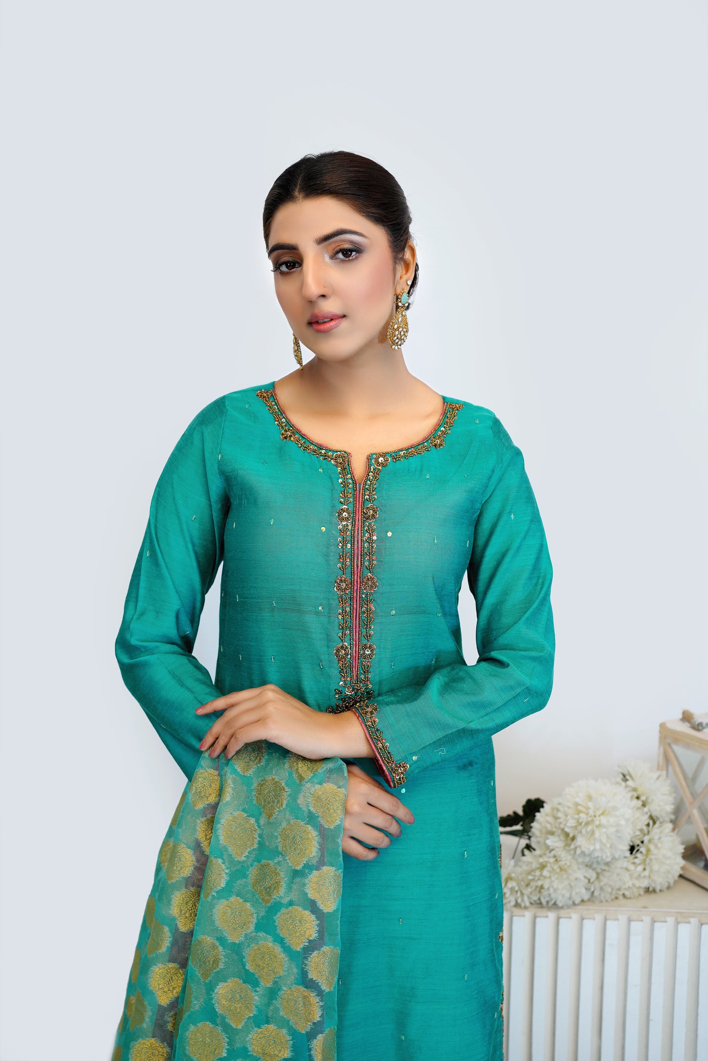 Sea-Green Rawsilk- 03 PC Suit- CEF20240110