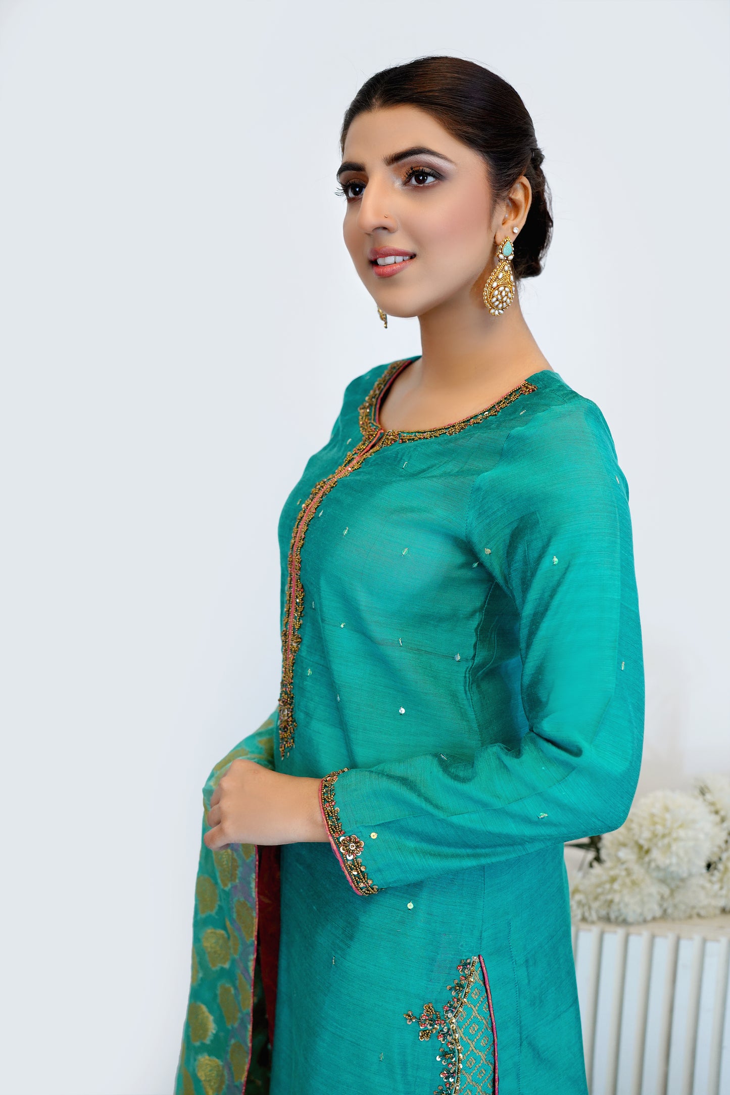 Sea-Green Rawsilk- 03 PC Suit- CEF20240110