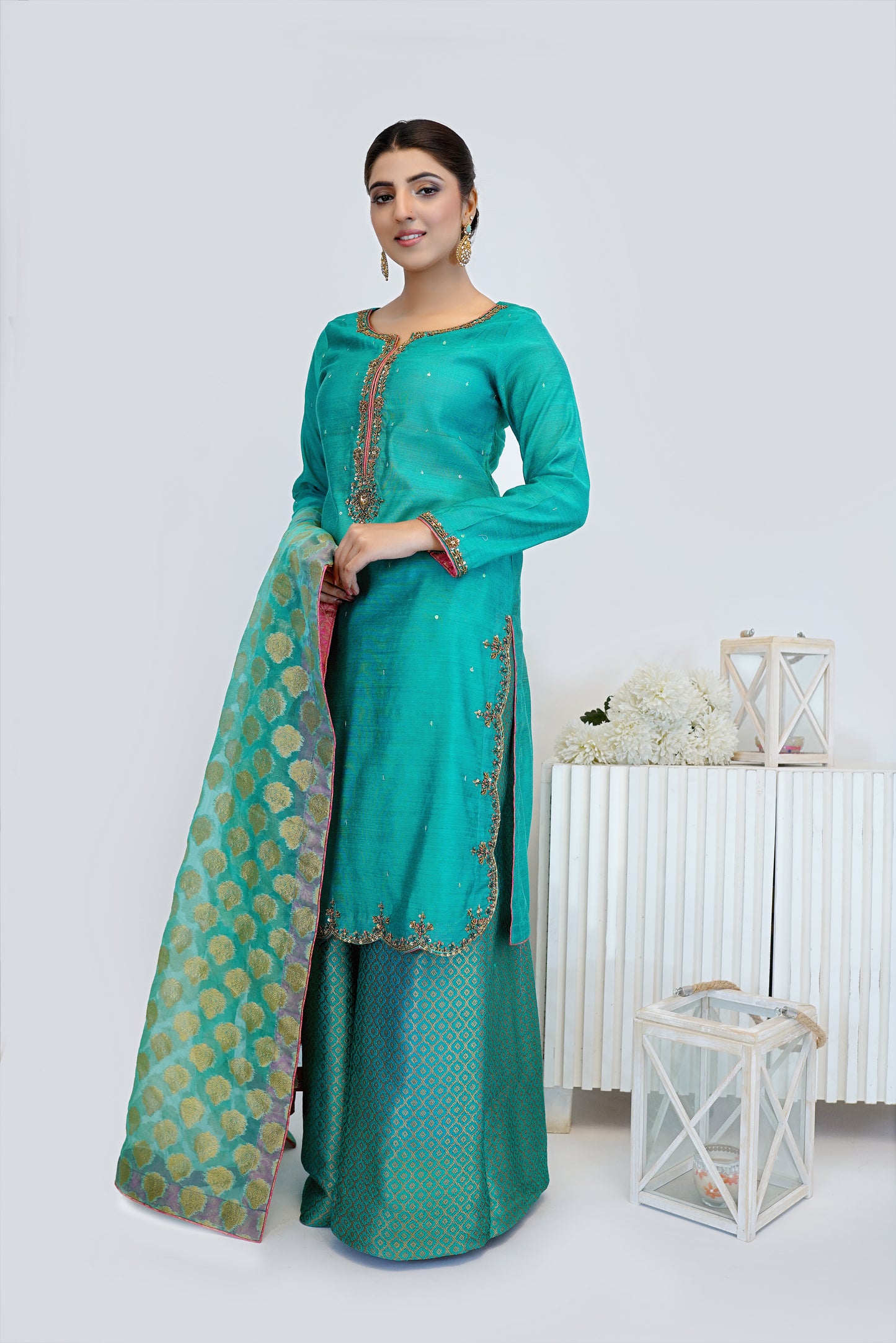 Sea-Green Rawsilk- 03 PC Suit- CEF20240110