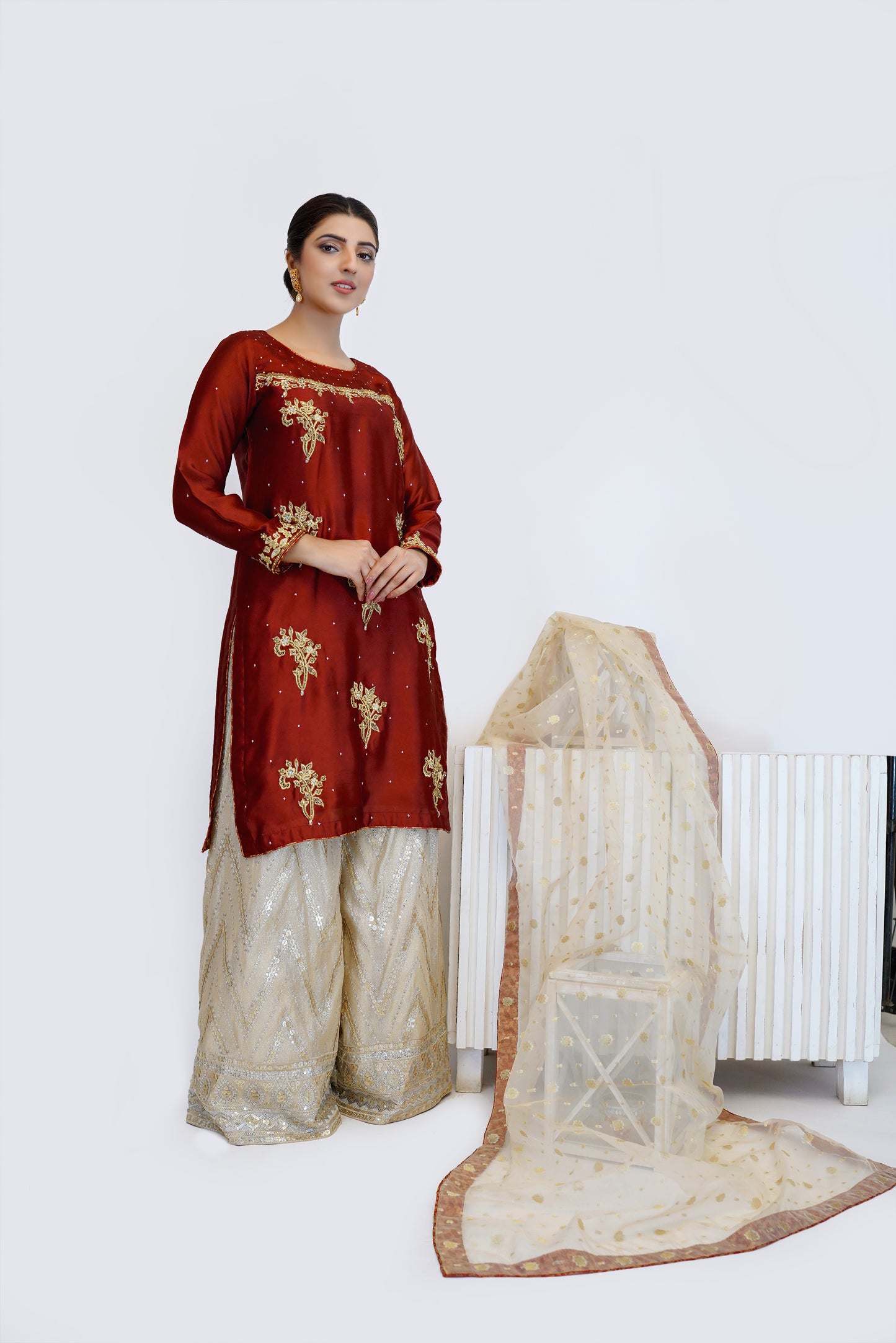 Crimson Gold- 03 PC Maroon Silk Suit-CEF248971