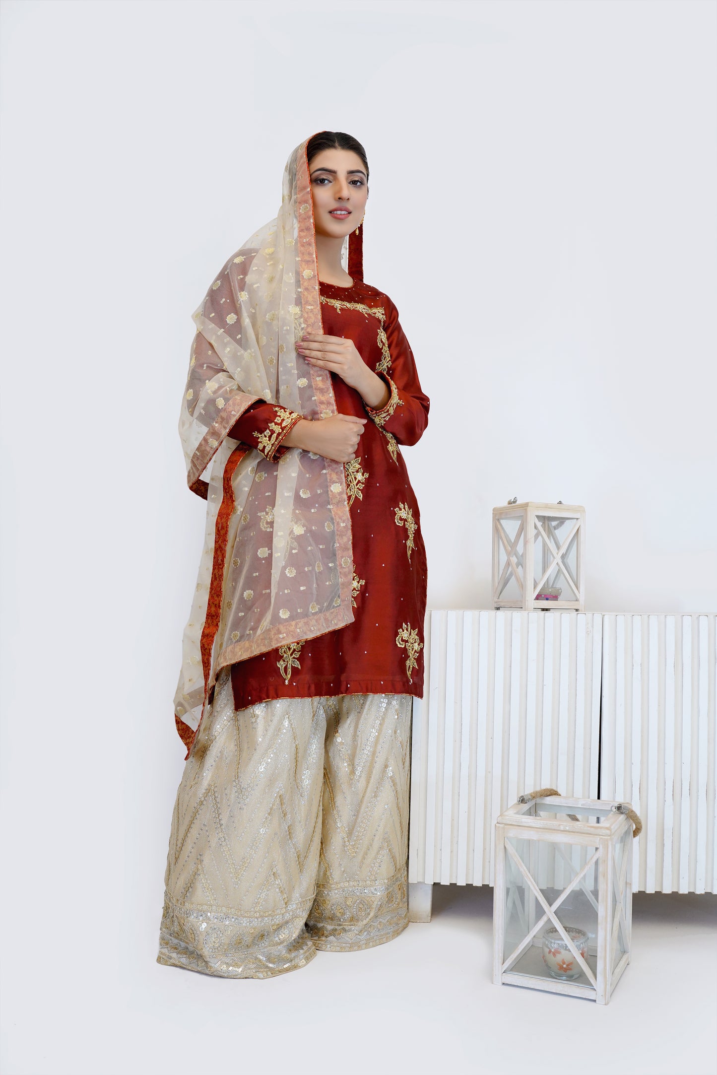 Crimson Gold- 03 PC Maroon Silk Suit-CEF248971