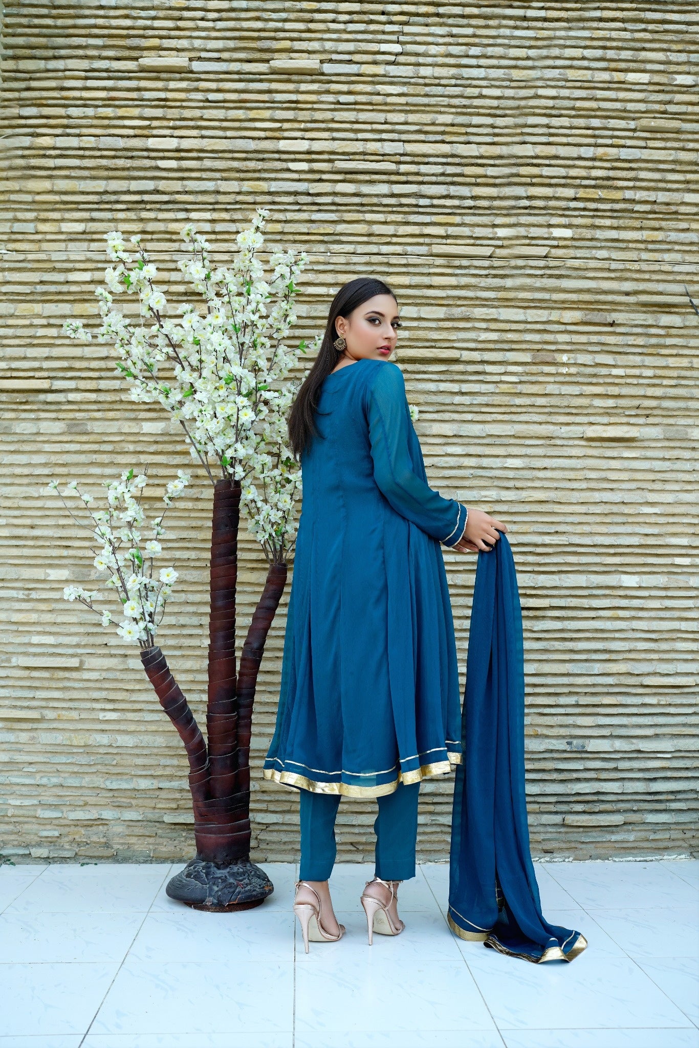 Easy Breezy - Chiffon A-Line Flared Top with Lace Sleeves & Chiffon Dupatta - CE20241017