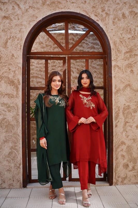 Jade & Ruby - Deep Green & Maroon