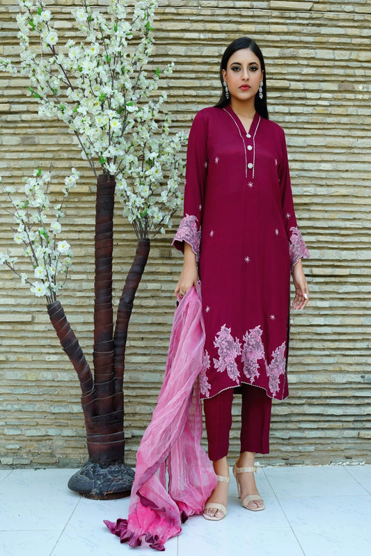 Plum Dreams - Chic Straight Shirt 03 PC Suit - CE20241021