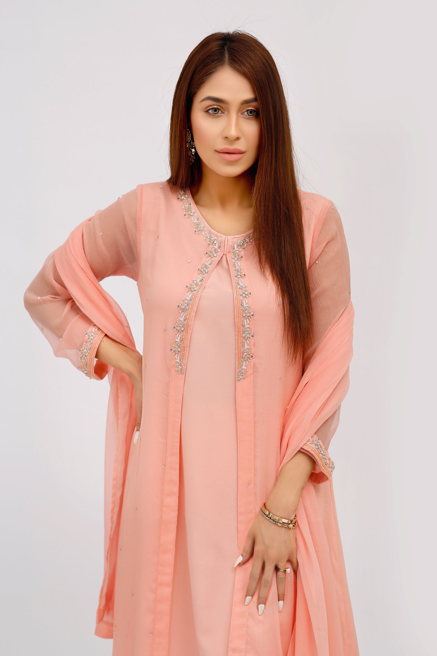 La Peach- 03 PC Chiffon suit- CE0550322