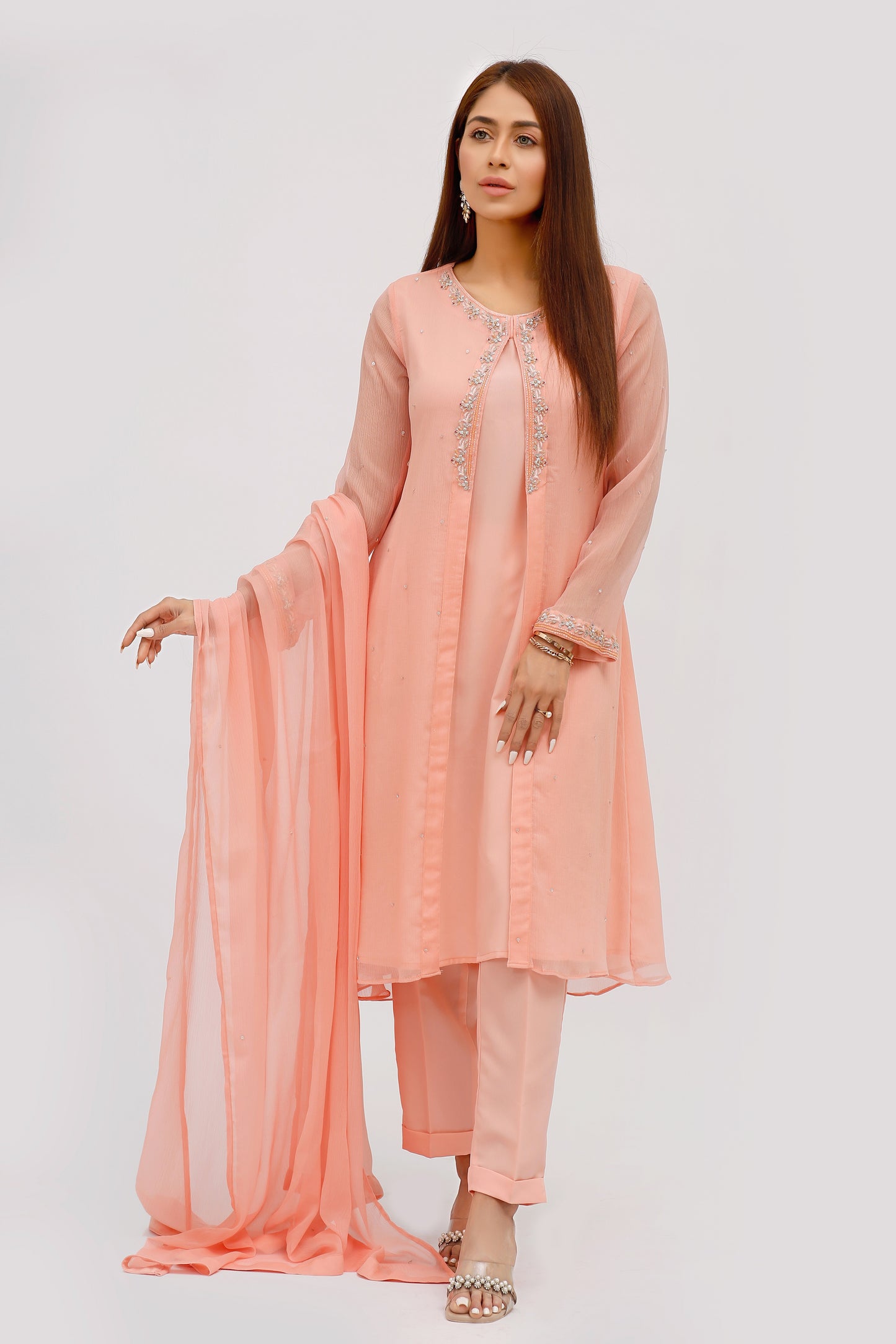 La Peach- 03 PC Chiffon suit- CE0550322