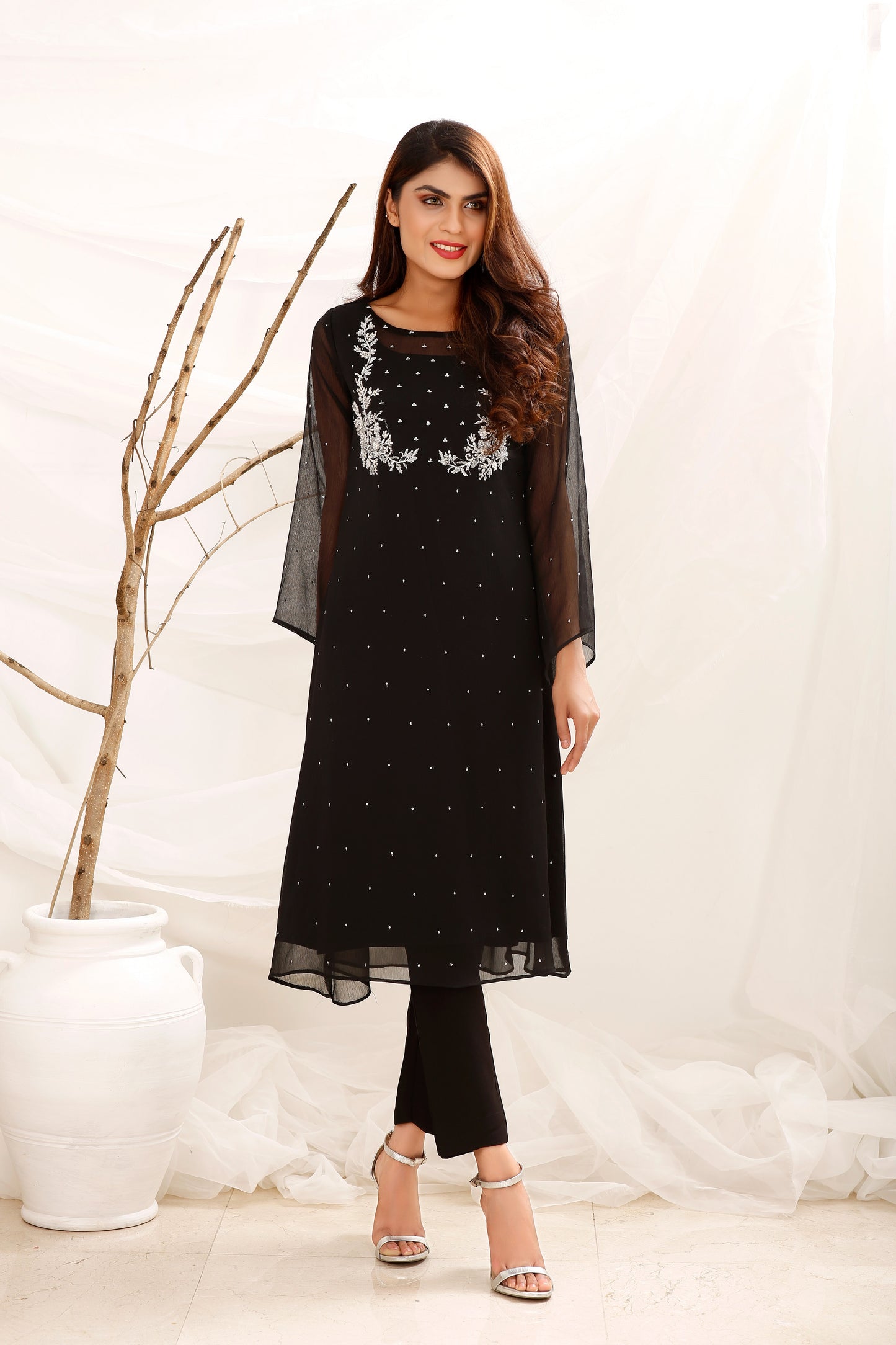 Midnight Gleam- 2 Piece Formal Chiffon Shirt & Crepe Trouser-CF8310123