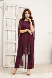 1PC Plum Chiffon Poncho-style Kameez with hand-embroidered daman